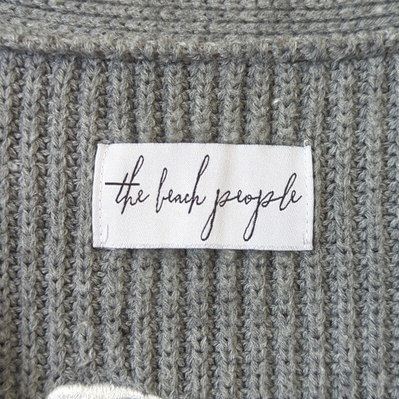 The Beach People The Twin Palms Ribbed Knit Open Front Cardigan Sweater Gray M/L - Picture 4 of 14